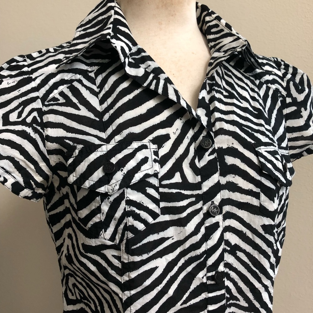 Michael Kors Zebra Print Button Down Career Shirt - Picture 2 of 10